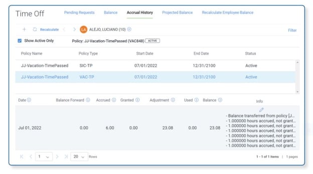 Accrual Policy History Transfers